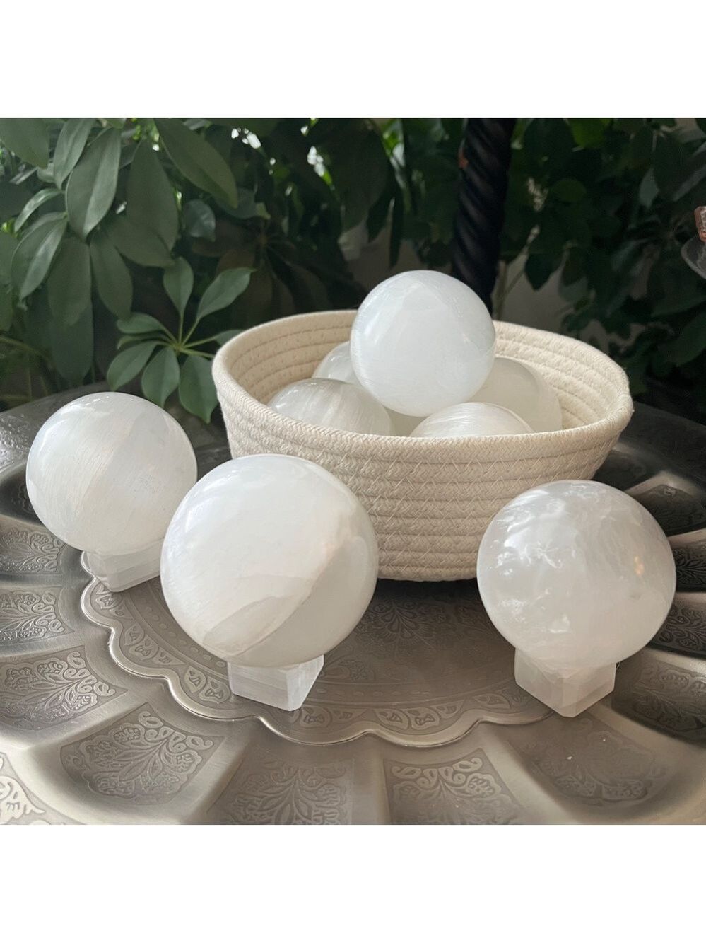 Medium Selenite Sphere with Light Stand (One) - Picture 7 of 7